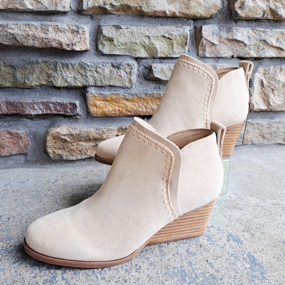 Toms Kaia Oatmeal Suede Wedge Ankle Boots Womens Size 8 Comfort Boho Festival - Picture 2 of 11